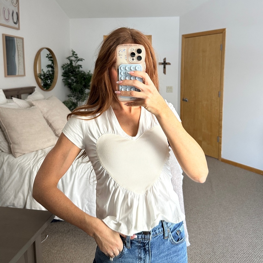 Maeve White Heart Design Women's Top